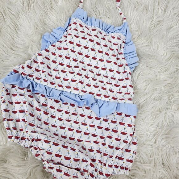 James & Lottie White Sailboat Printed Bubble Red Blue Toddler Girls Size 4T - Picture 2 of 6